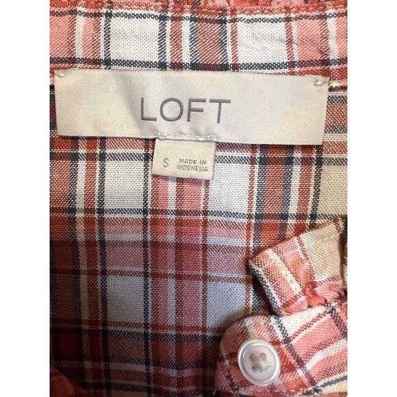 Loft Plaid Ruffle Cottagecore Button Front Blouse Size Small - Picture 3 of 4